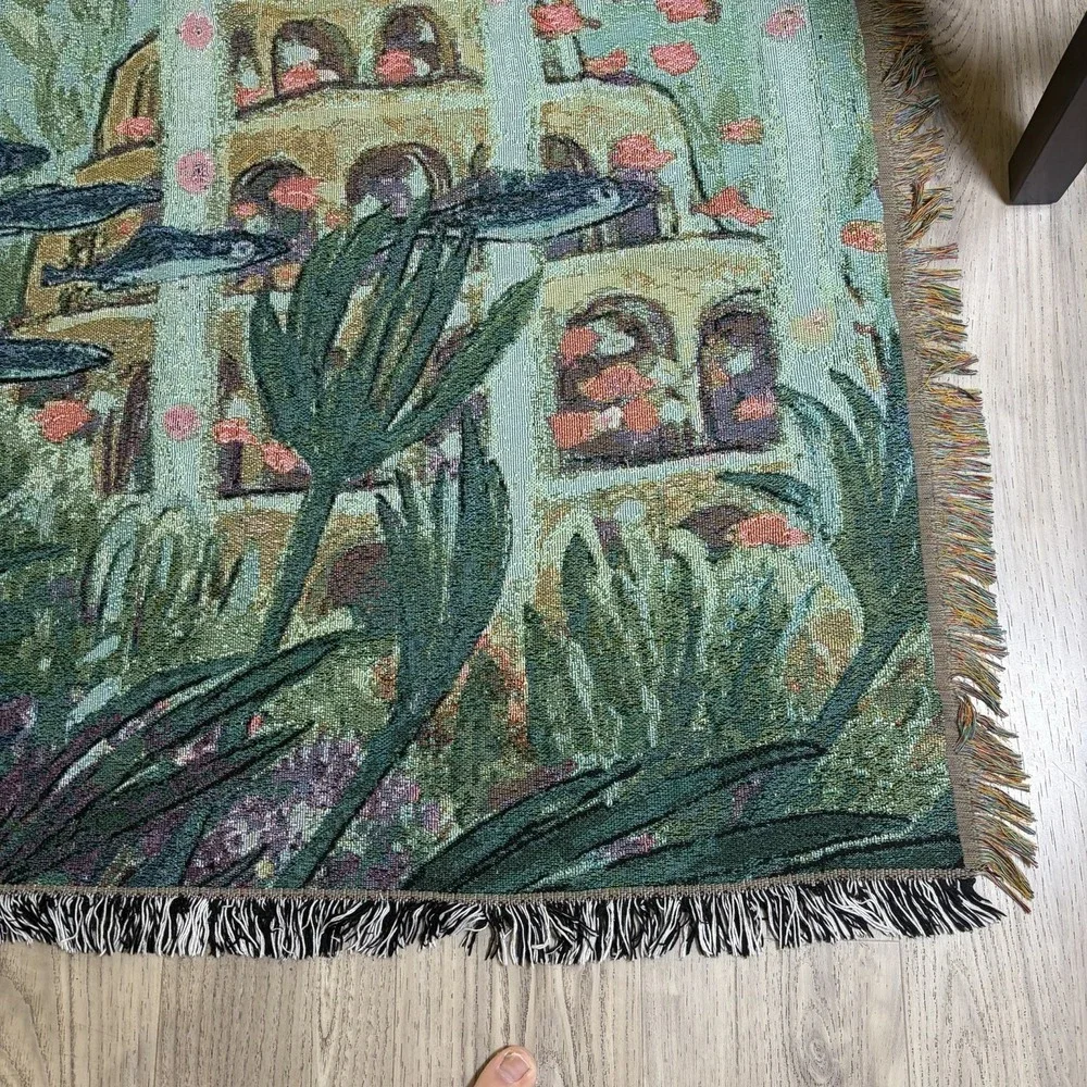 Vintage Disney Ponyo Movie Tapestry Throw Woven Blanket 58x48 Studio Ghibli Rare